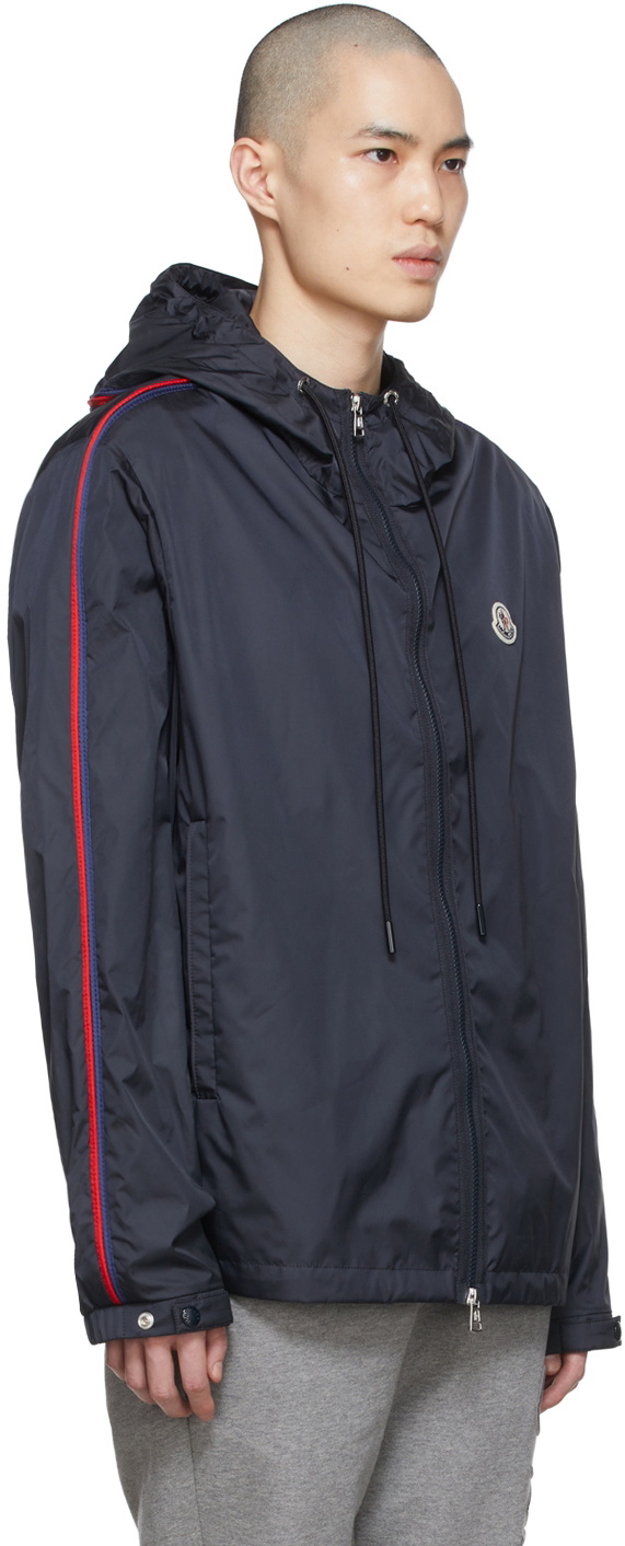 Moncler Hattab Logo-Patch Hooded Rain Jacket Navy Blue