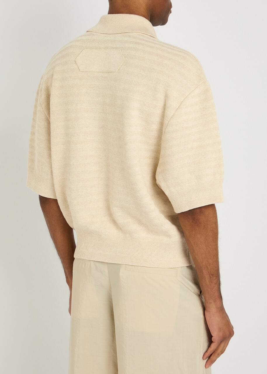 Jacquemus Le Polo Maille Striped Cotton-blend Polo Shirt Beige