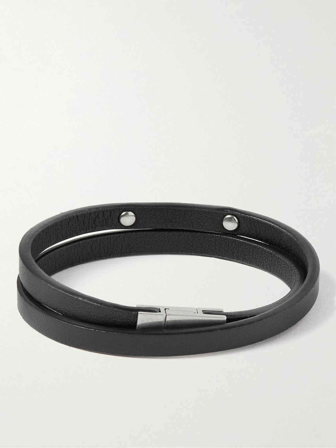 SAINT LAURENT - Leather and Silver-Tone Wrap Bracelet