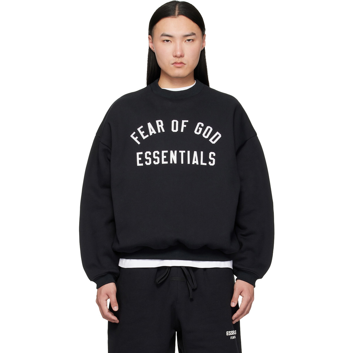 Fear of God ESSENTIALS Black Varsity 90s Crewneck Sweatshirt