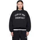 Fear of God ESSENTIALS Black Varsity 90s Crewneck Sweatshirt