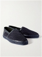 TOM FORD - Barnes Collapsible-Heel Woven Suede and Leather Espadrilles - Blue