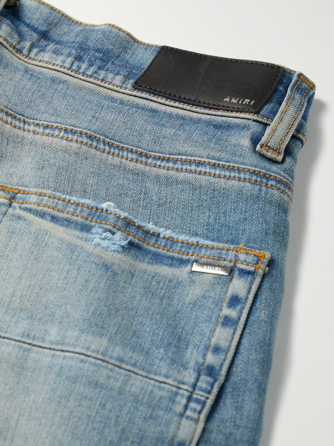 AMIRI - MX1 Skinny-Fit Ultrasuede®-Panelled Distressed Jeans - Blue