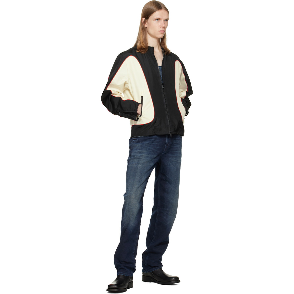 Diesel Black & Off-White Nylon Color Block & Piping Details Jacket