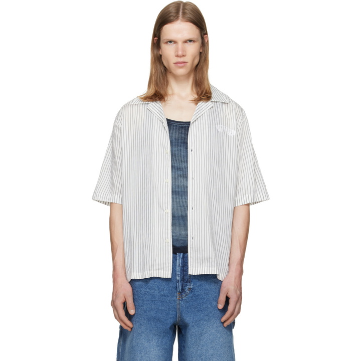 Photo: Diesel White & Gray Half-Sleeve Pinstripe Modal Shirt