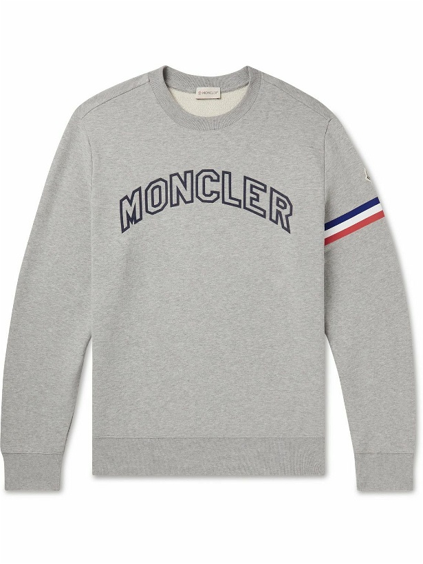 Photo: Moncler - Logo-Print Striped Cotton-Jersey Sweatshirt - Gray