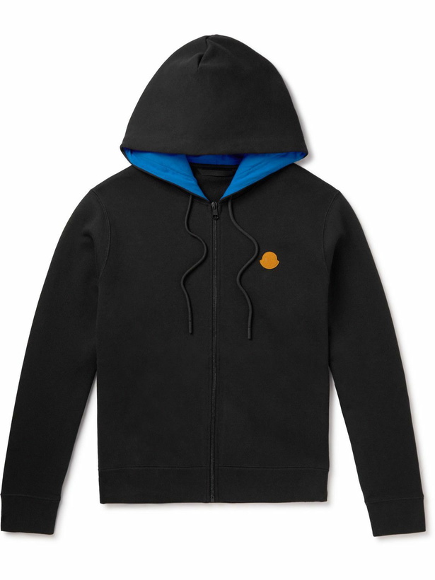 Photo: Moncler - Logo-Appliquéd Cotton-Jersey Zip-Up Hoodie - Black