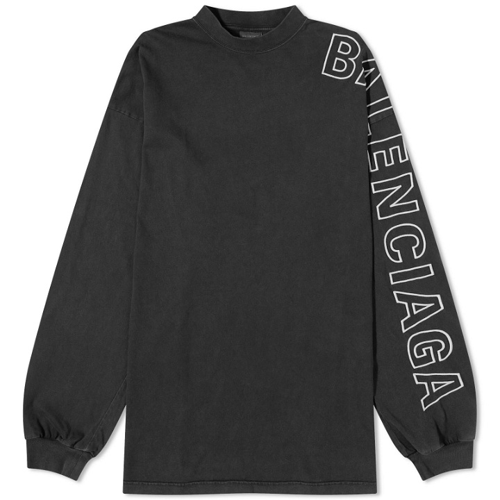Photo: Balenciaga Men's Long Sleeve Outline T-Shirt in Washed Black/White
