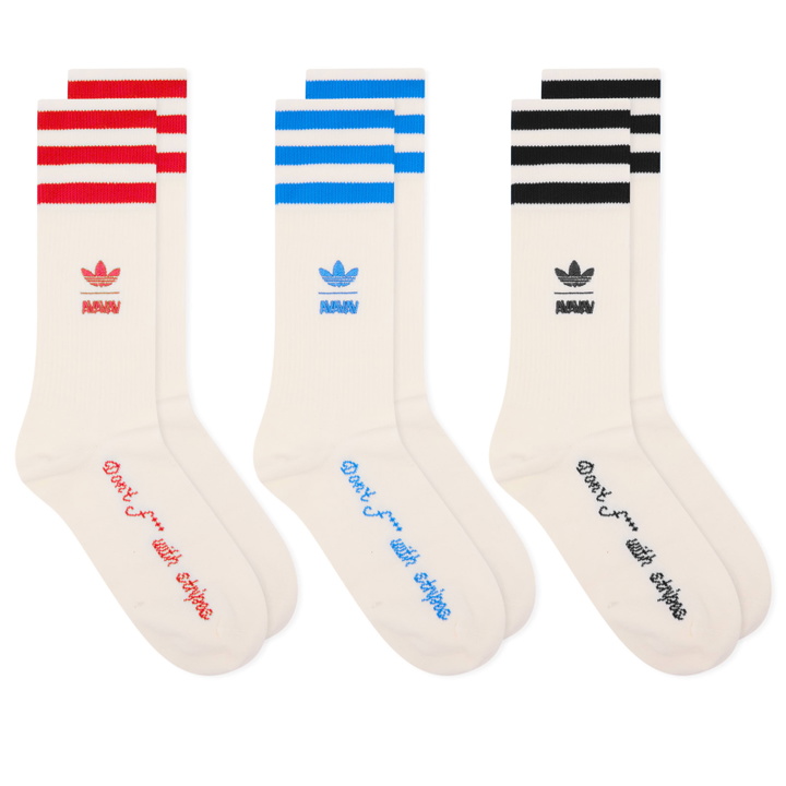 Photo: Adidas Women's by Avavav Socks - 3 Pack in White/Black/Scarlet/Bluebird