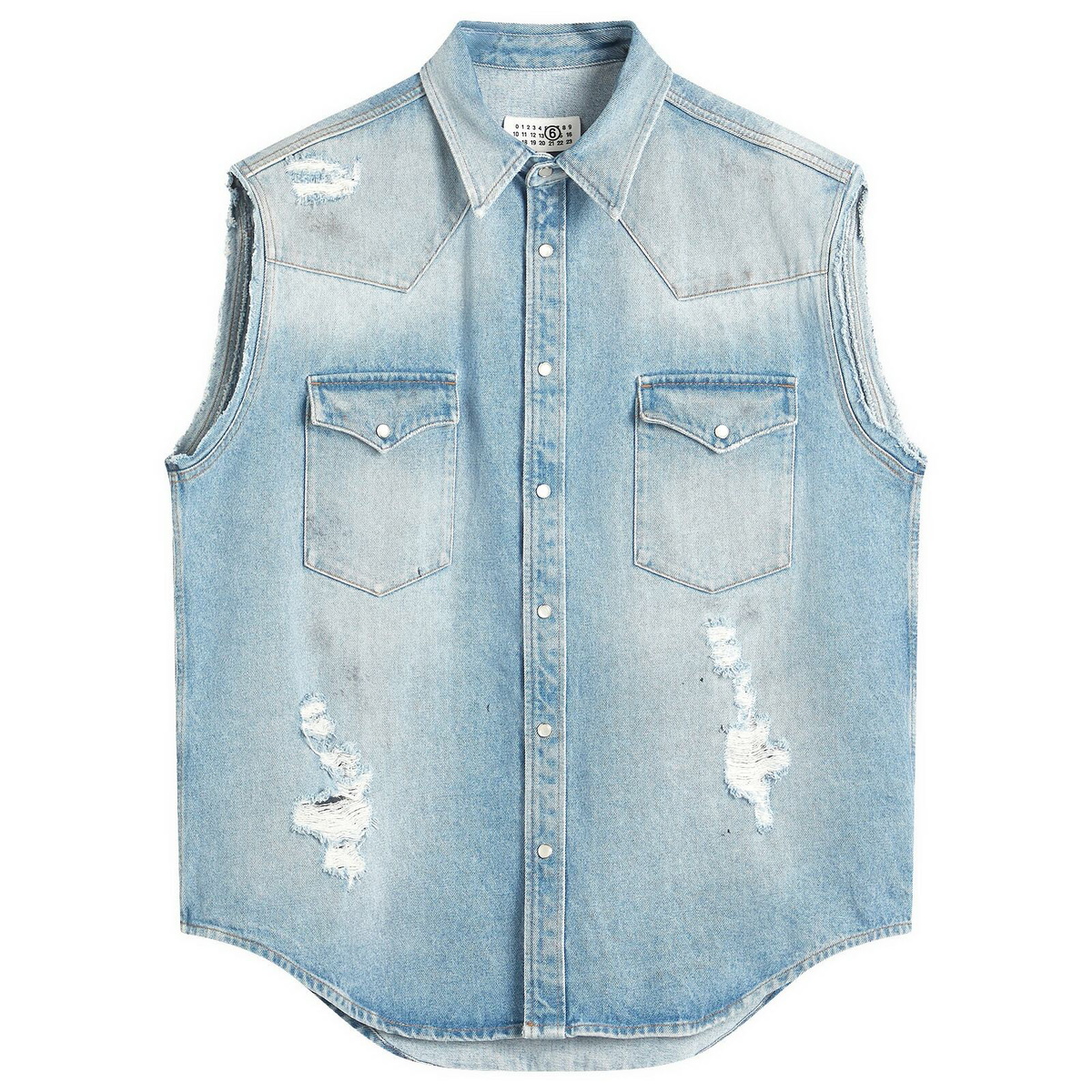 トップス MM6 Maison Margiela Cutoff Denim Top MM6 Maison Margiela Pittsburgh Crease Denim Shirt (Blue