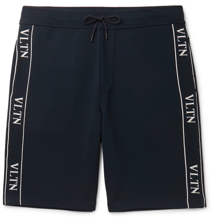Photo: Valentino - Logo-Jacquard Stretch-Knit Shorts - Navy
