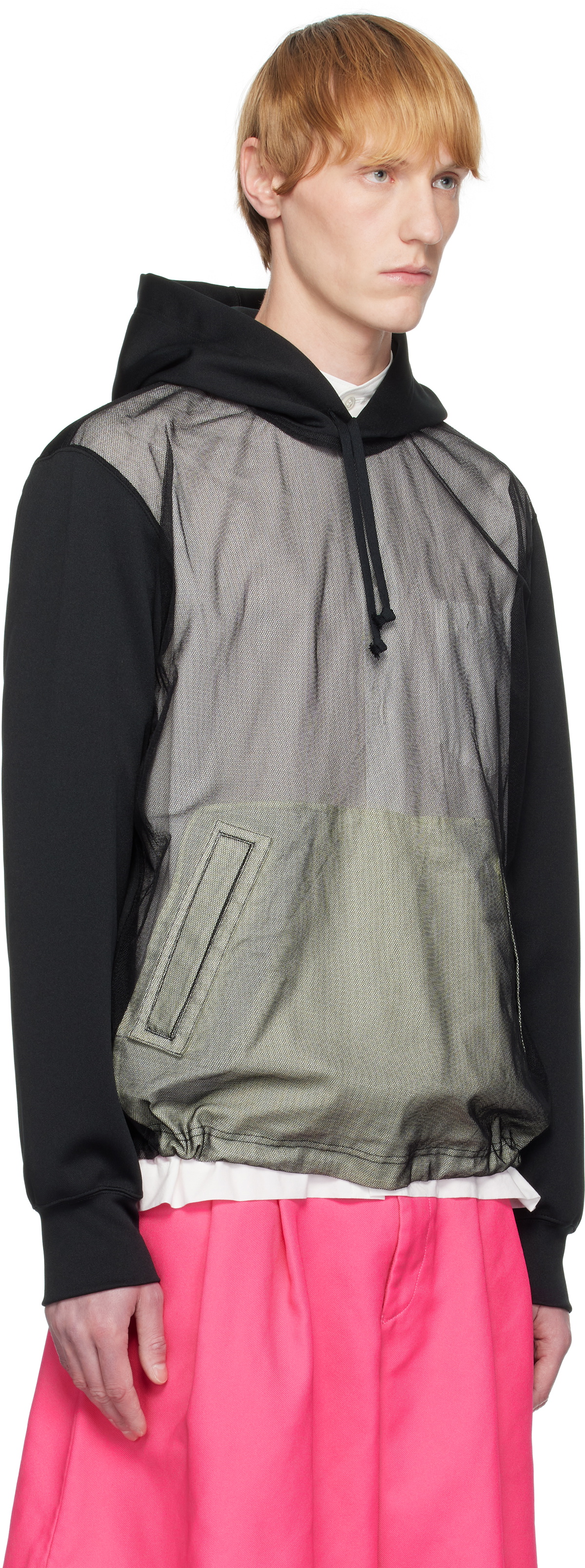 Comme des Garçons Homme Plus Black Polyester Smooth Thick & Nylon Tulle Hoodie