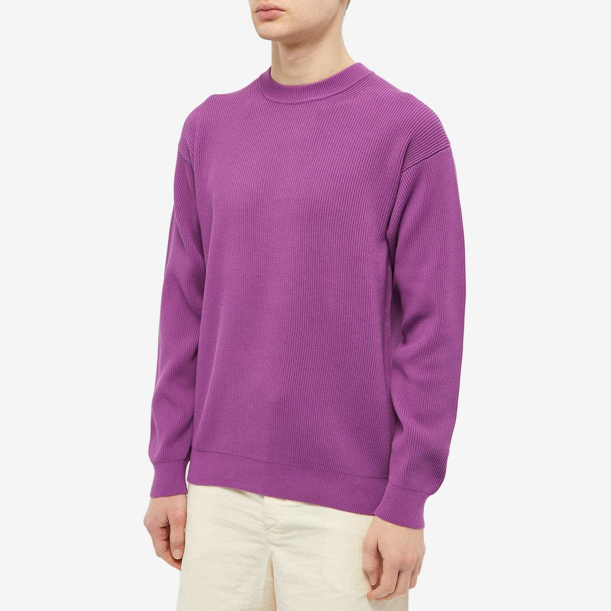 Auralee Men's Rib Crew Knit in Purple Auralee