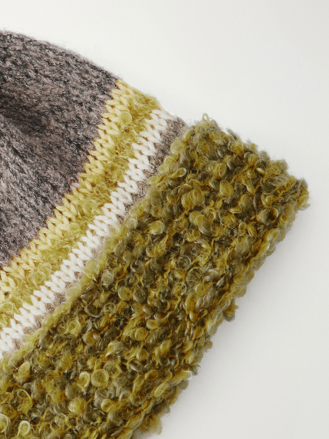 KAPITAL - Bouclé-Trimmed Knitted Mélange Beanie - Brown