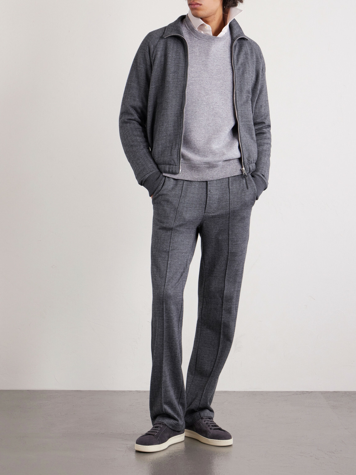 TOM FORD - Herringbone Cotton, Wool and Silk-Blend Jacket - Black