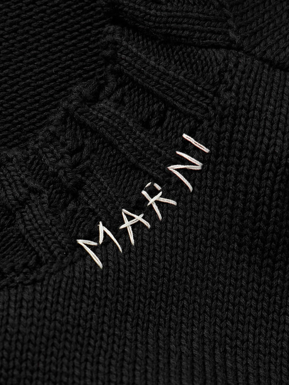 Marni - Distressed Logo-Embroidered Cotton Sweater - Black