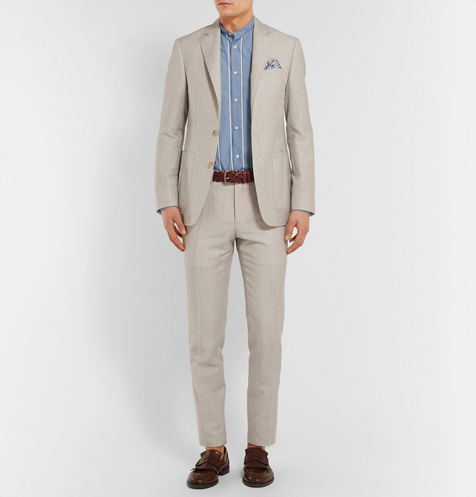 Slim Fit Linen suit trousers - Light beige marl - Men | H&M IN