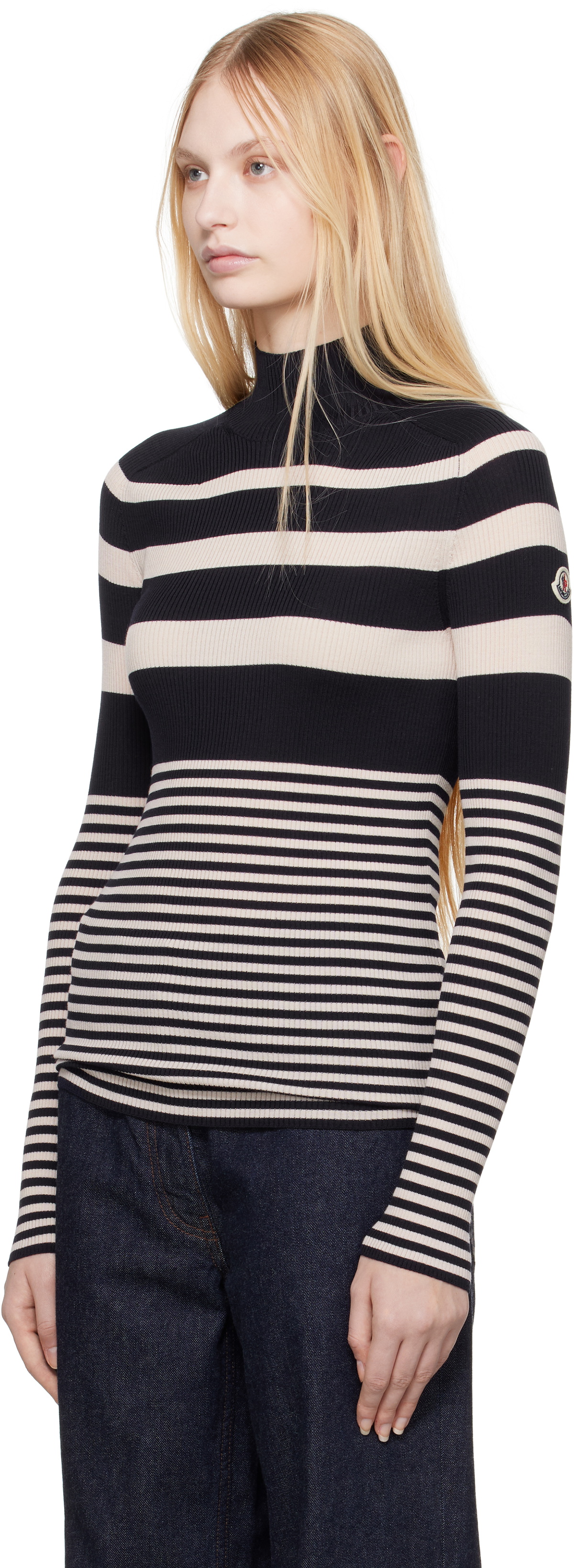 Moncler White & Blue Striped Wool Turtleneck