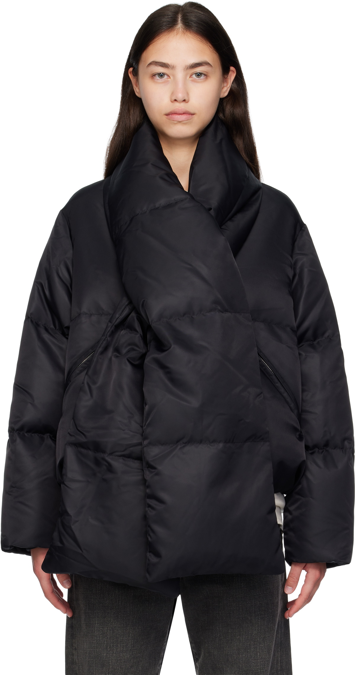 ダウンジャケット・コート MAISON MARGIELA Women Jackets SI0AA0001S54870 900 black MM6 Maison Margiela Black Quilted Faux-Leather Down Jacket