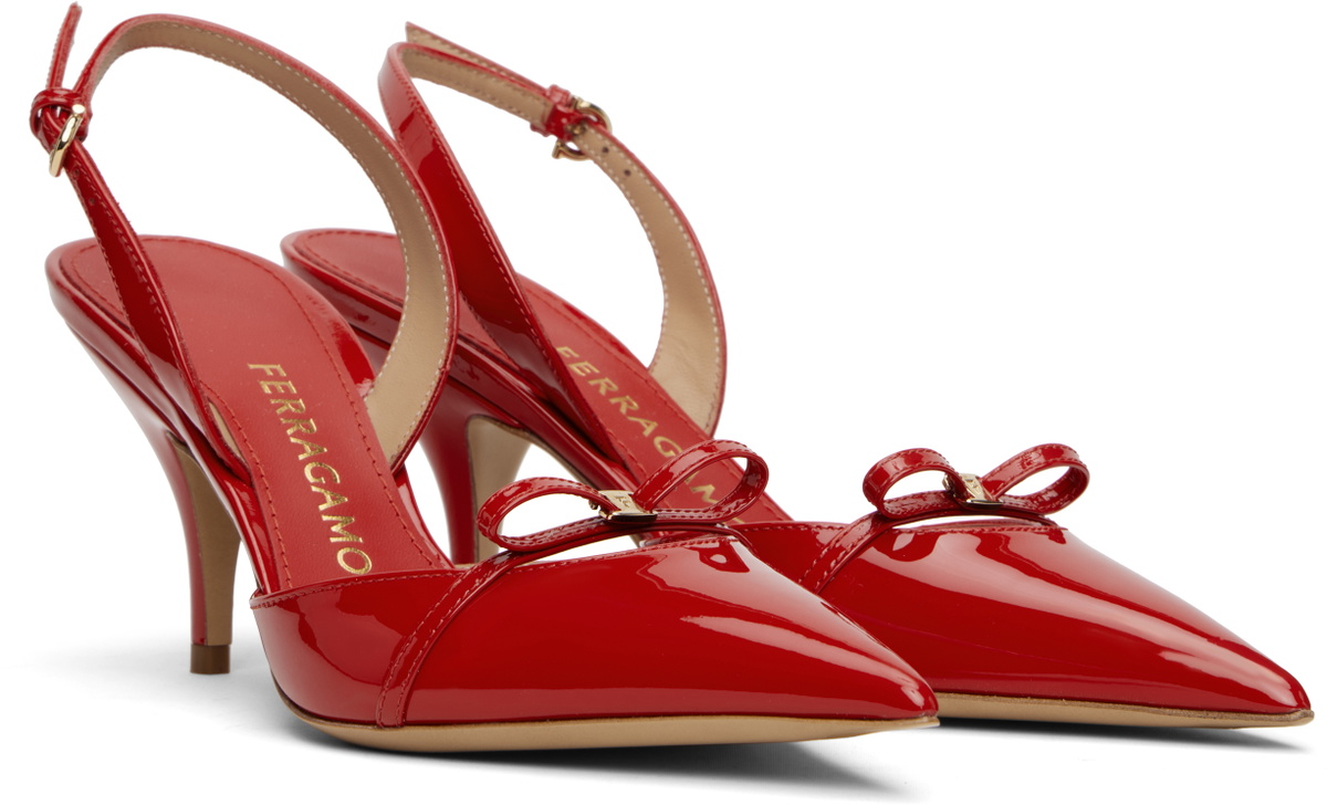 Ferragamo Red Gylla Mini Bow Pump Heels