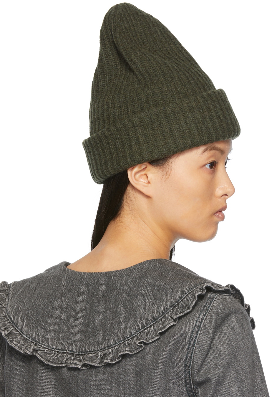 GANNI Green Recycled Rib Knit Beanie