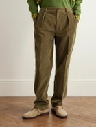 Drake's - Games Tapered Pleated Cotton-Corduroy Trousers - Green