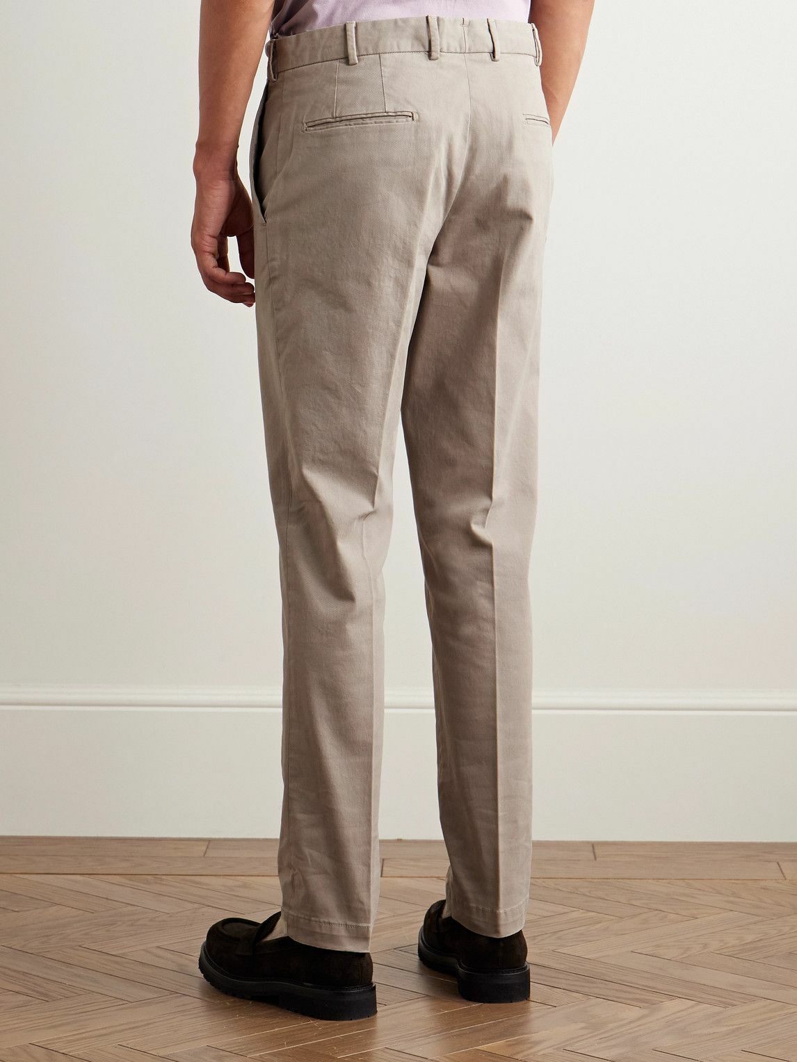 Thom Sweeney - Straight-Leg Cotton-Blend Twill Trousers - Neutrals