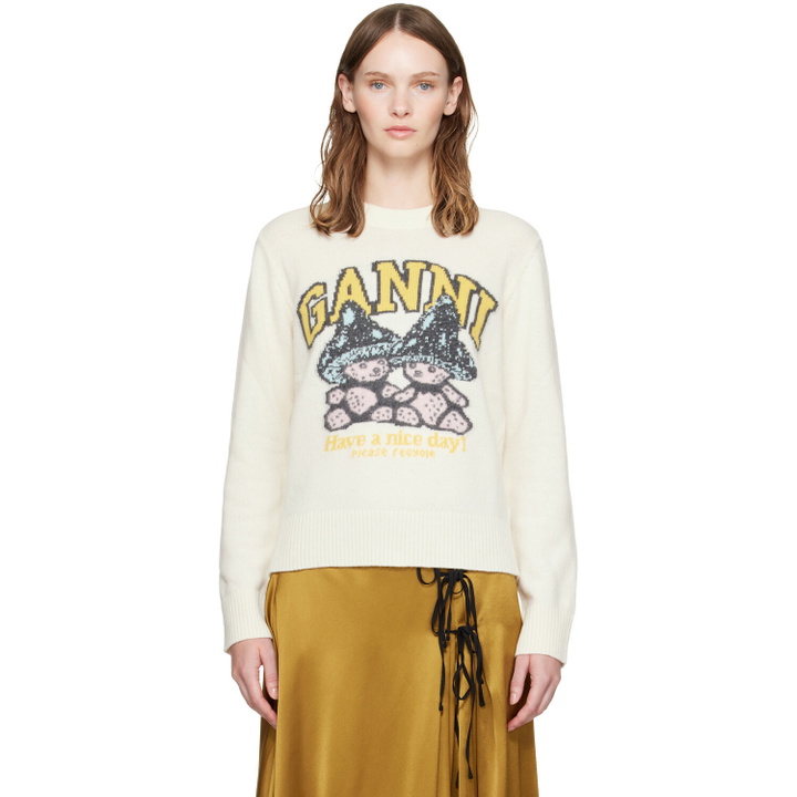 Photo: GANNI Off-White Teddy Mushroom Wool Sweater