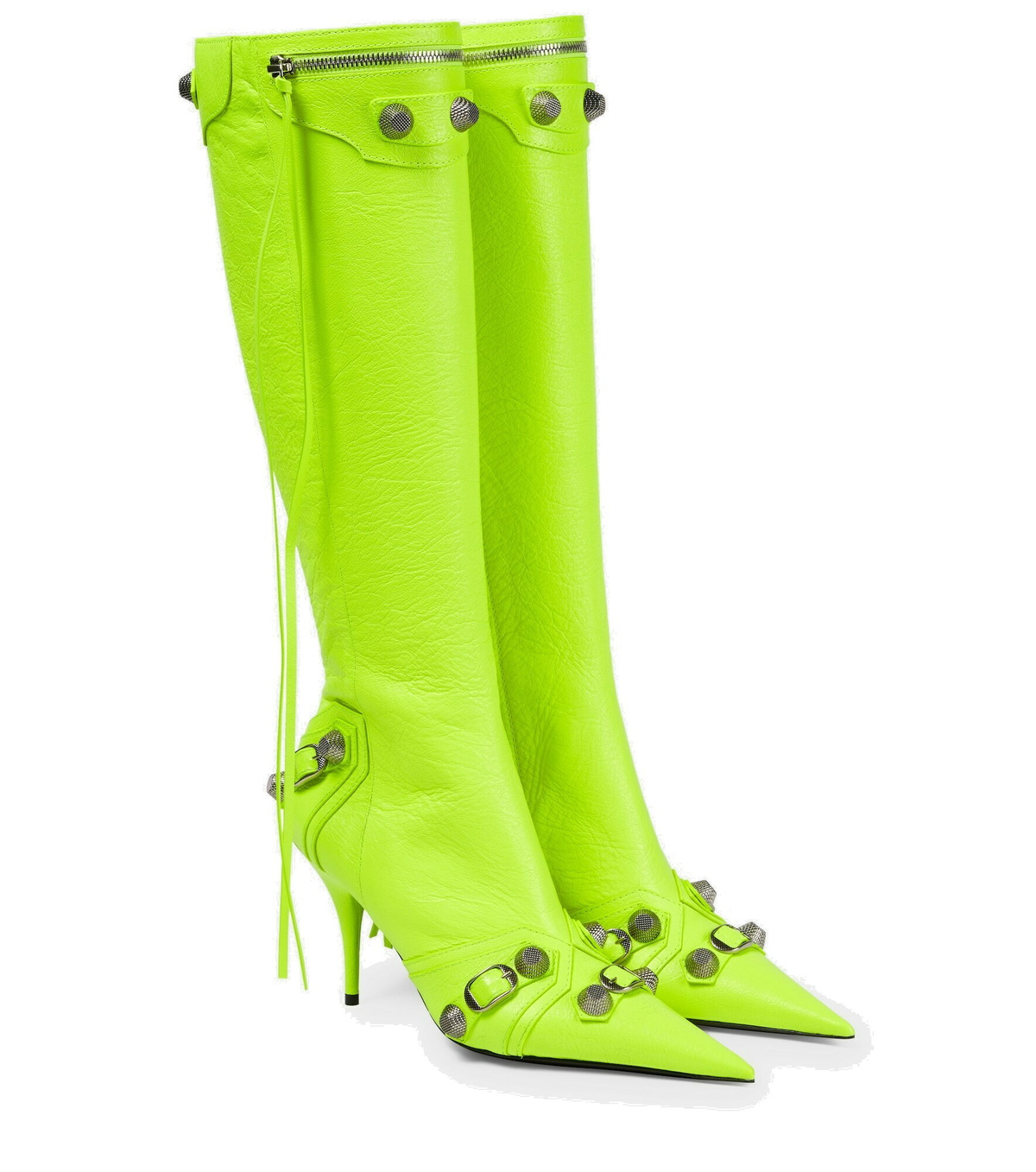 Neon Green Cagole High Fashion buckles Knee High Boots