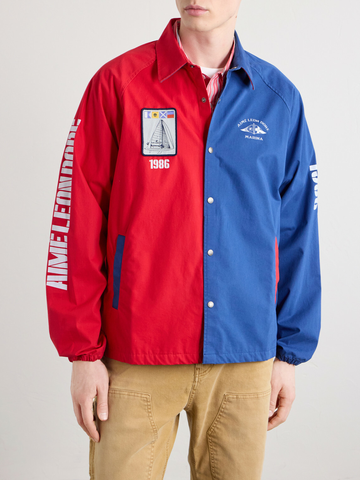 Aimé Leon Dore - Logo-Print Colour-Block Cotton Overshirt - Red