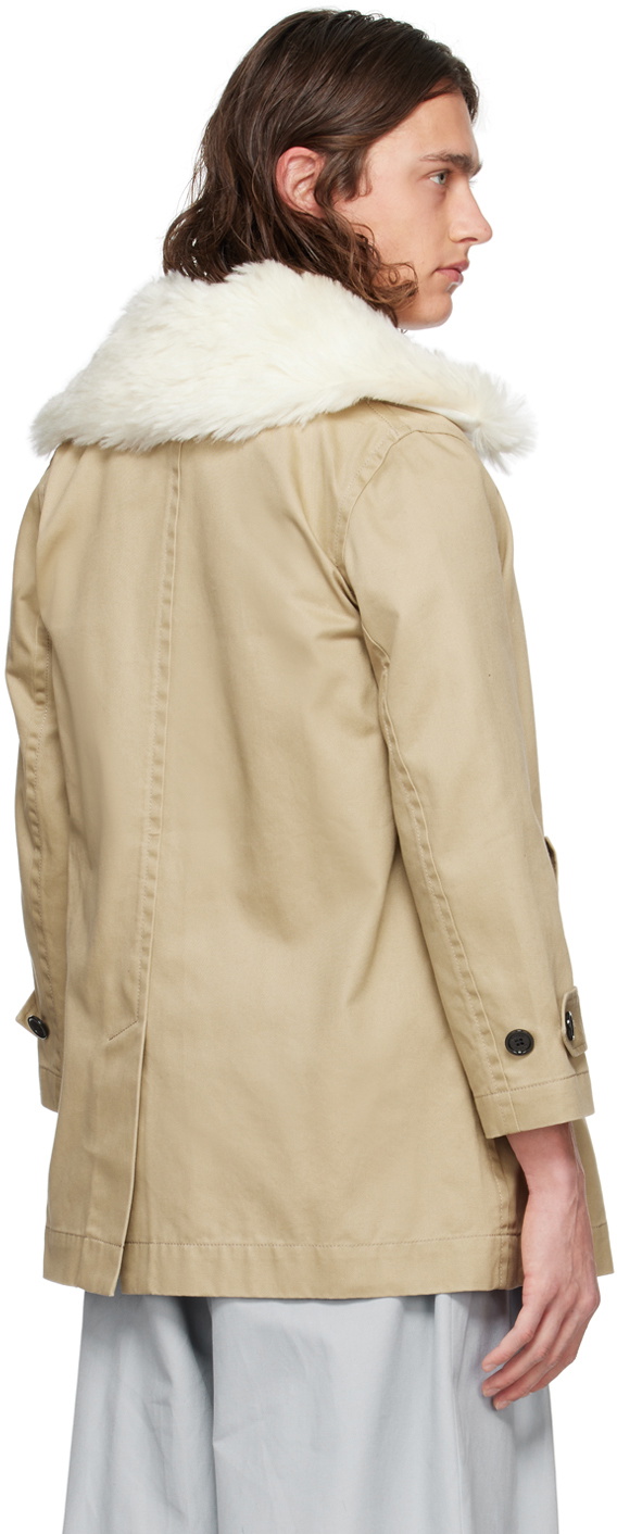 Meryll Rogge Beige Faux-Fur Trim Coat