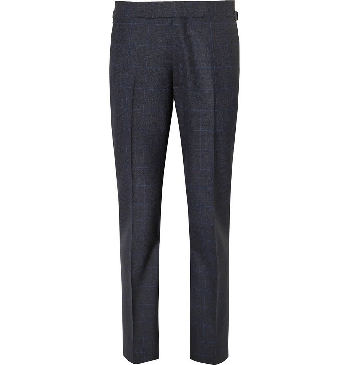 Photo: Kingsman - Navy Slim-Fit Prince of Wales Checked Wool Suit Trousers - Navy