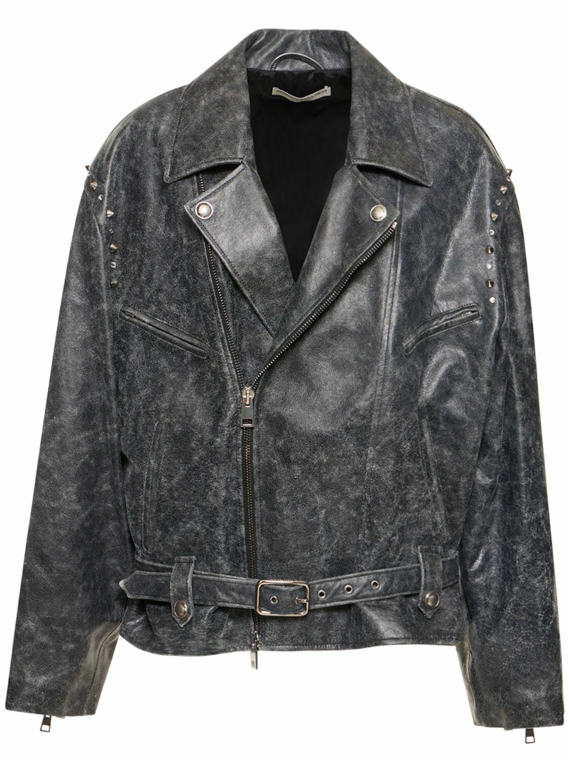 ALESSANDRA RICH - Studded Leather Oversize Biker Jacket