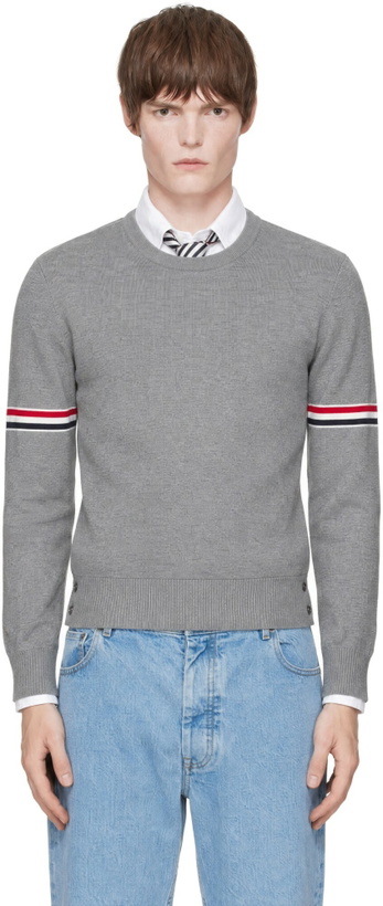 Photo: Thom Browne Gray Milano Stitch Pullover RWB Armband Sweater