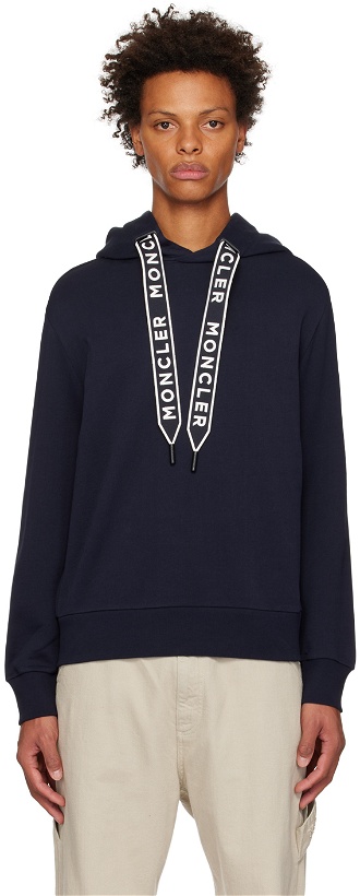 Photo: Moncler Navy Embroidered Drawstring Hoodie