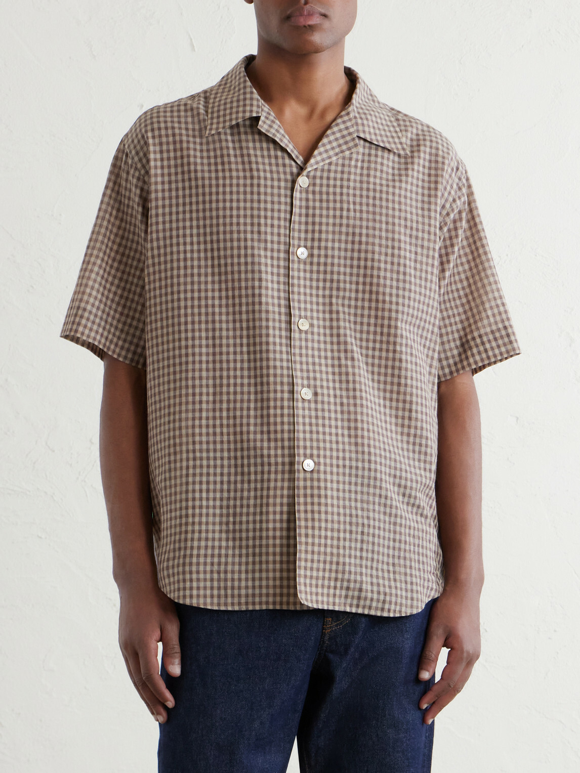 Auralee - Camp-Collar Checked Cotton Shirt - Brown