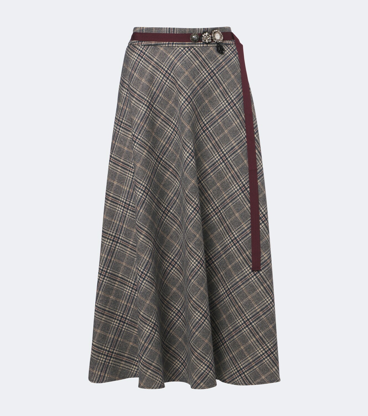 'S Max Mara Belted plaid virgin wool midi skirt