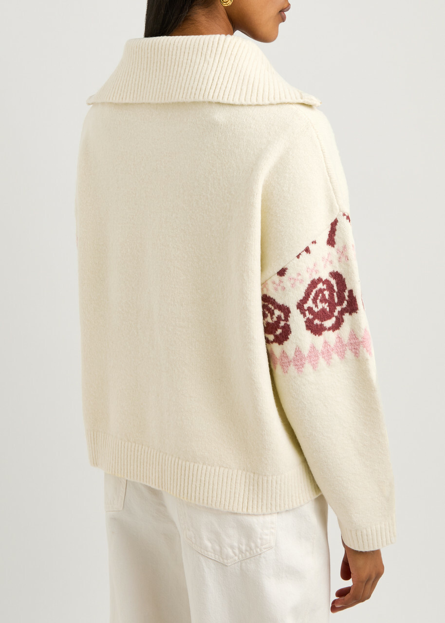 Kitri Uma Fair Isle Intarsia Half-zip Jumper Cream