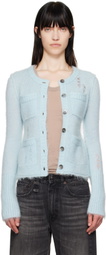 R13 Blue Elongated Shrunken Crewneck Cardigan