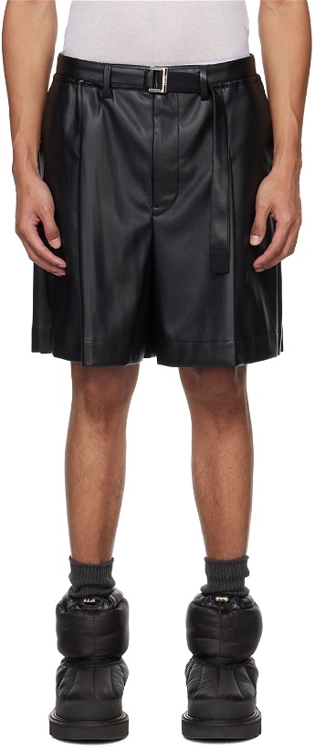 Photo: sacai Black Belted Faux-Leather Shorts
