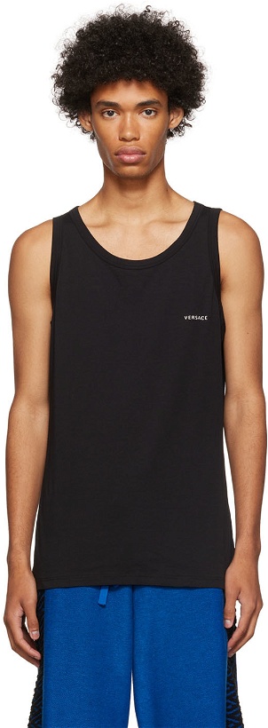 Photo: Versace Underwear Two-Pack Black Boat Neck Tank Tops