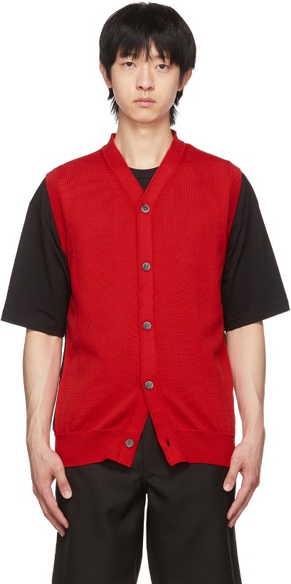 Photo: Comme des Garçons Shirt Red & Black Knit Vest Cardigan