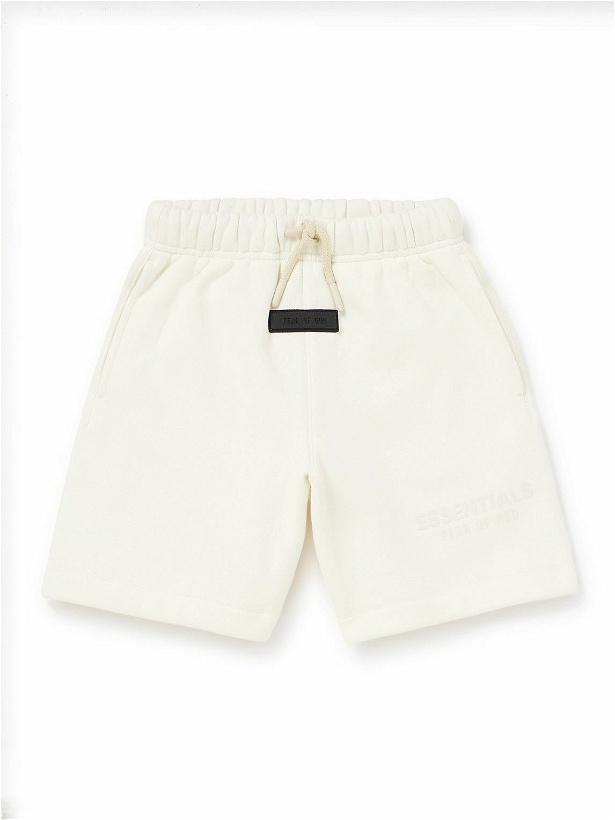 Photo: Fear of God Essentials Kids - Logo-Flocked Cotton-Blend Jersey Shorts - White