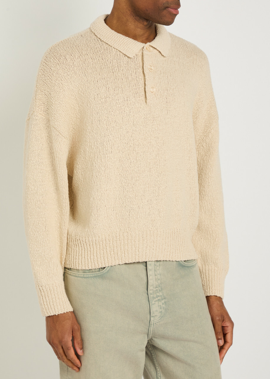 Cole Buxton Beach Textured-knit Cotton Polo Jumper White