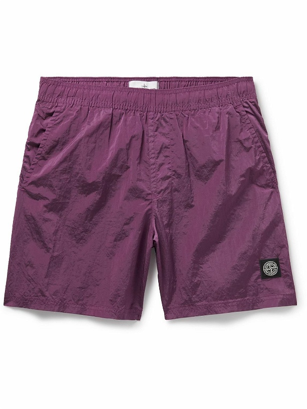 Photo: Stone Island - Logo-Appliquéd Straight-Leg Mid-Length Swim Shorts - Purple