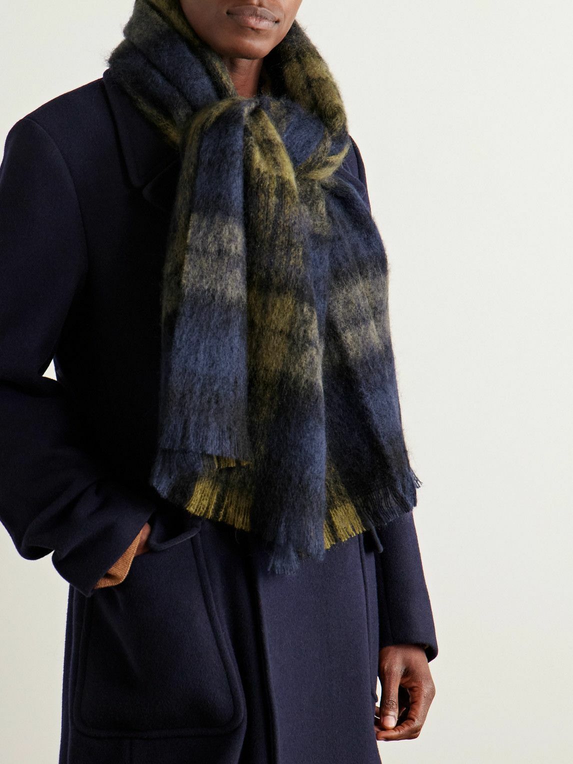 De Bonne Facture - University Fringed Checked Mohair and Wool-Blend Scarf
