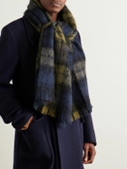 De Bonne Facture - University Fringed Checked Mohair and Wool-Blend Scarf
