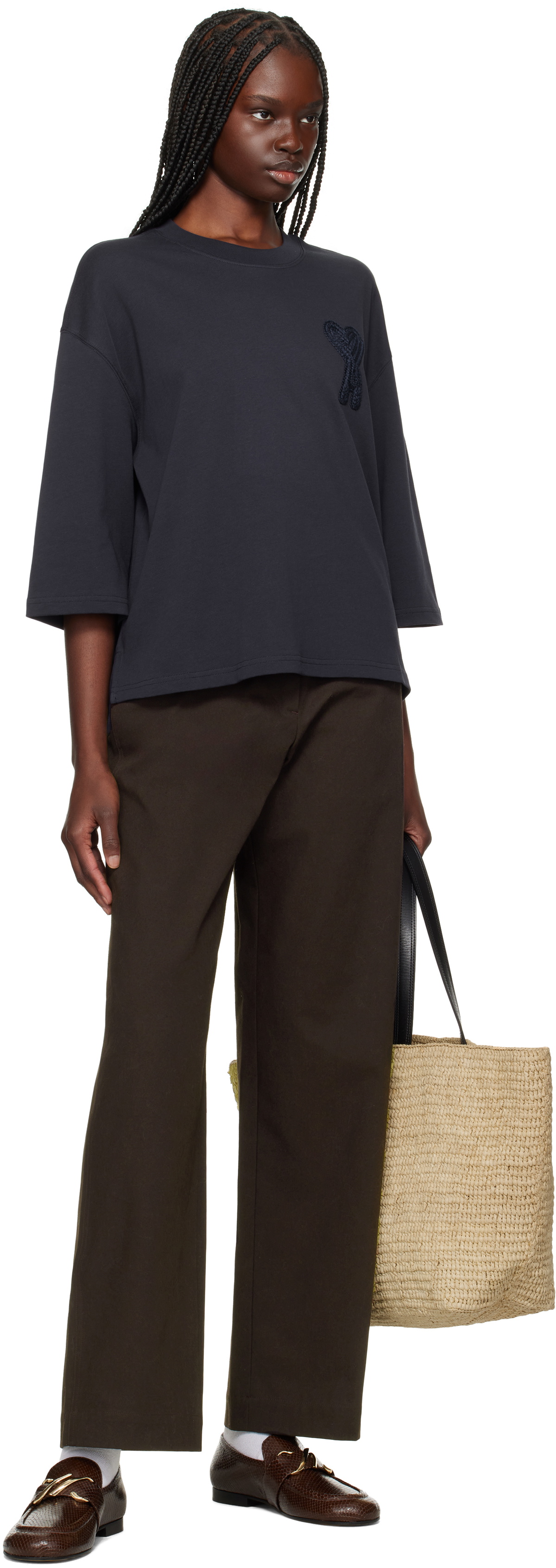 AMI Paris Navy Cotton Ami de Coeur Patch T-shirt AMI