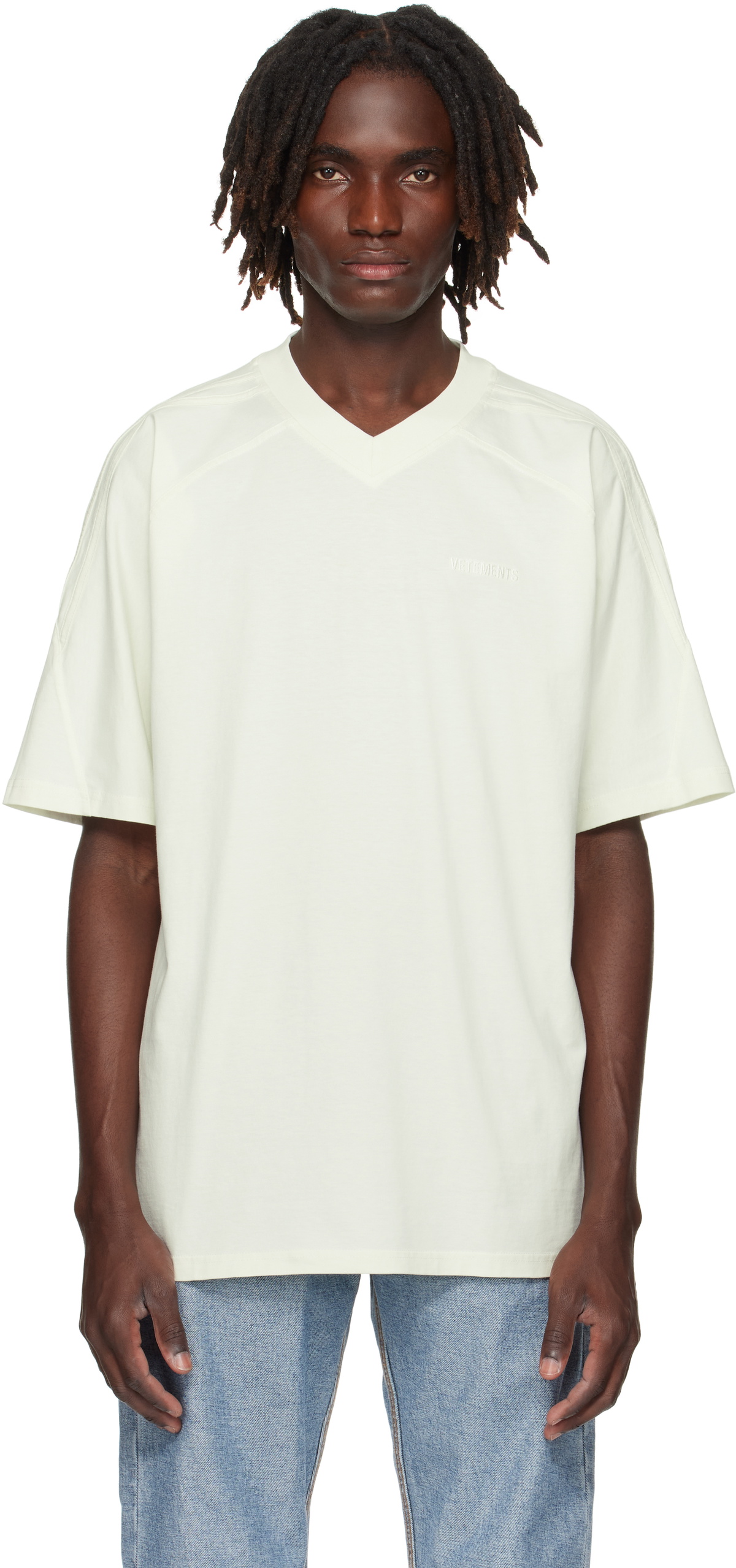 VETEMENTS Black & Gray Cut-Up V-Neck T-shirt Vetements