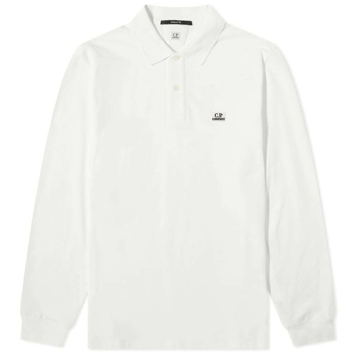 Photo: C.P. Company Men's Patch Logo Long Sleeve Polo Shirt in Gauze White